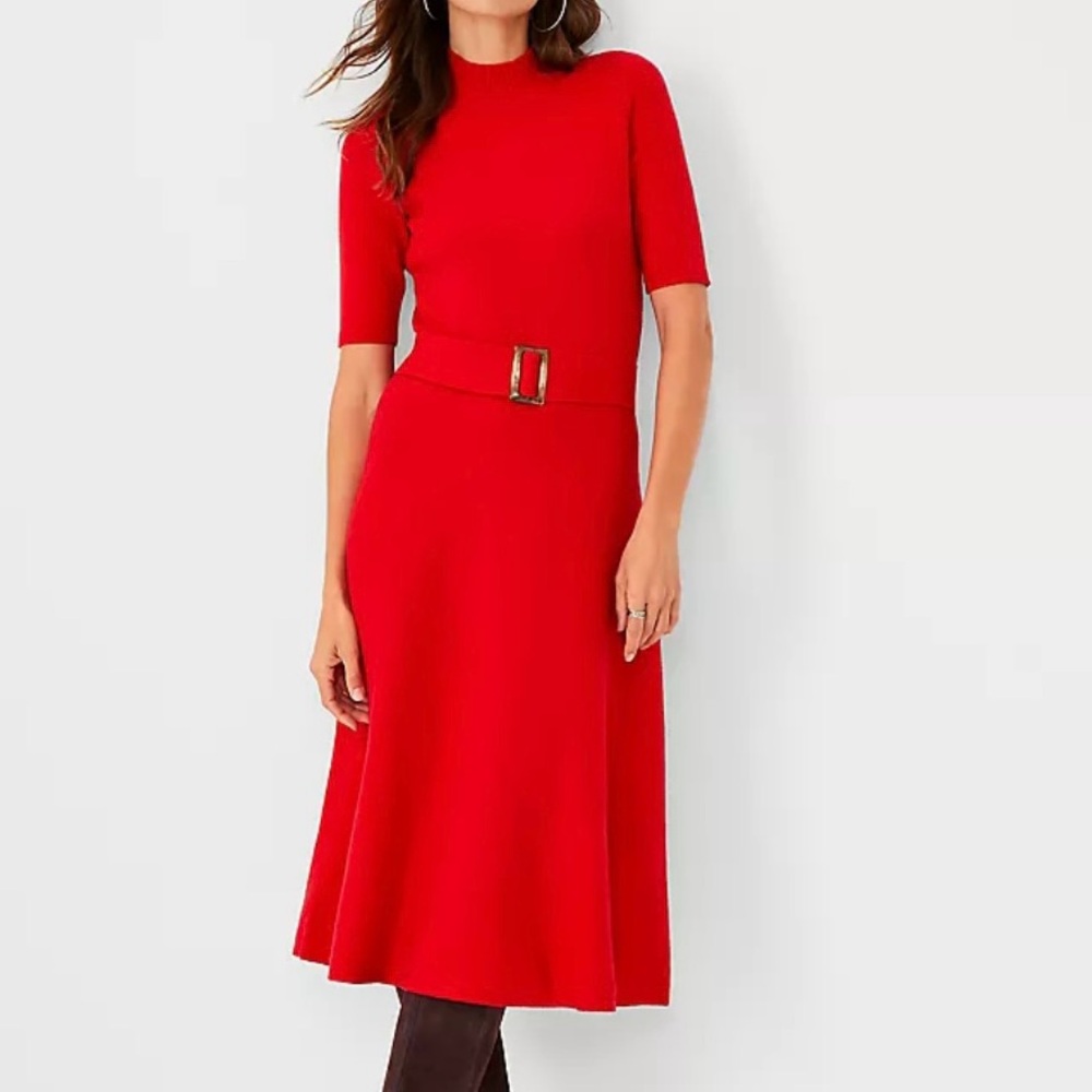Ann Taylor Belted Mock Neck Sweater Dress - M